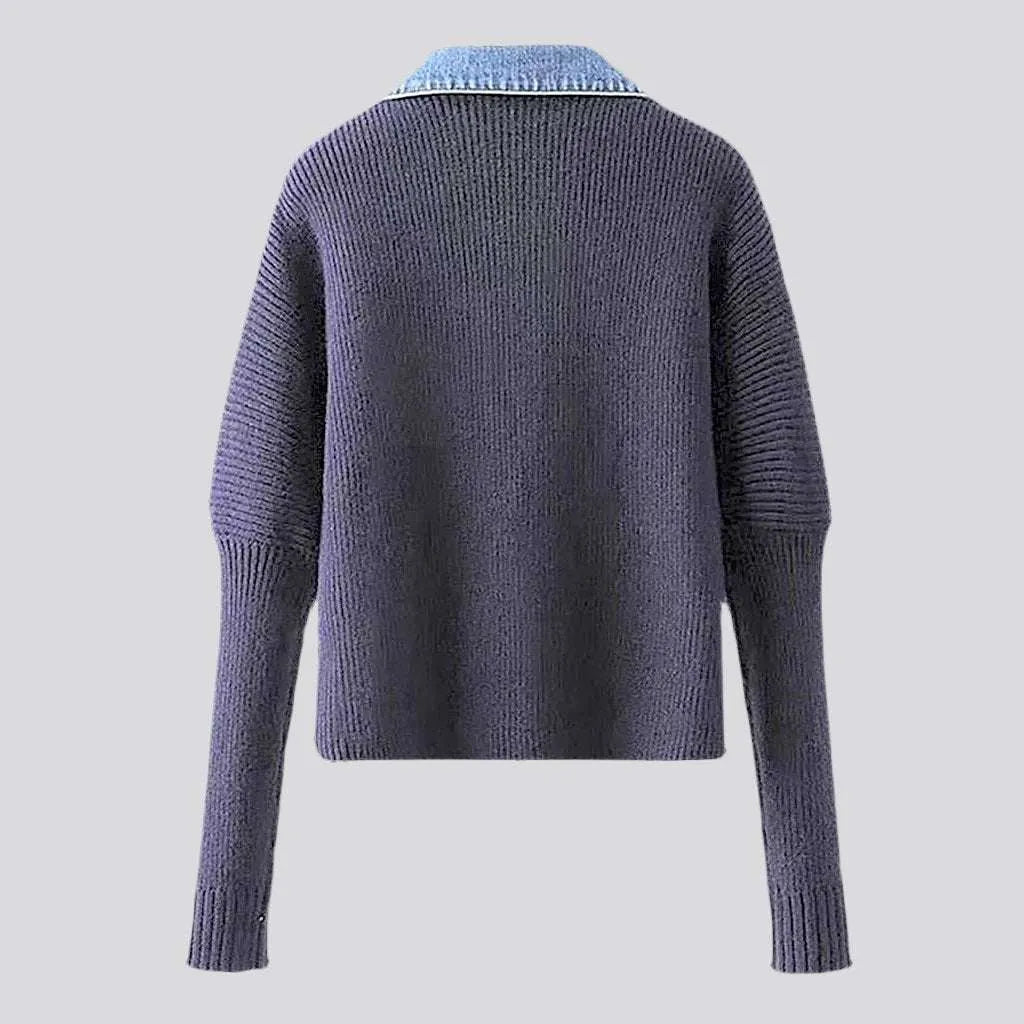 Mixed-fabrics oversized denim jacket
 for ladies