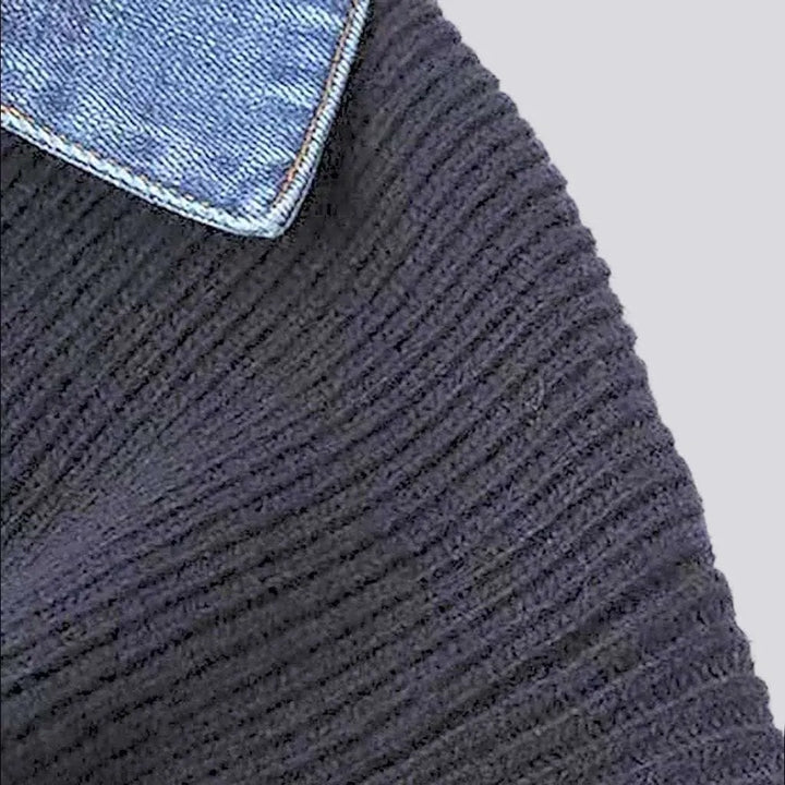 Mixed-fabrics oversized denim jacket
 for ladies