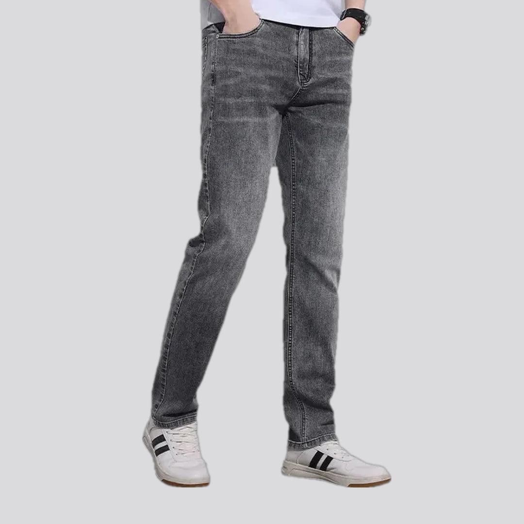 Abraded stonewashed slim men's jeans