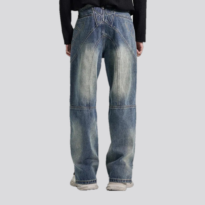 Art patterned boho midweight baggy jeans for men