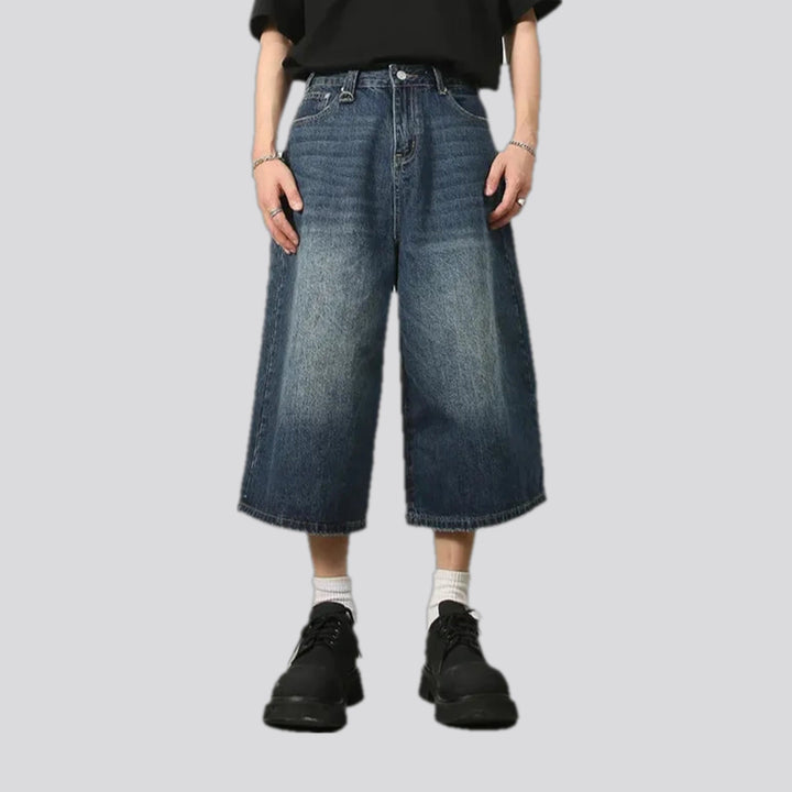 Smooth creased look casual men's jeans shorts