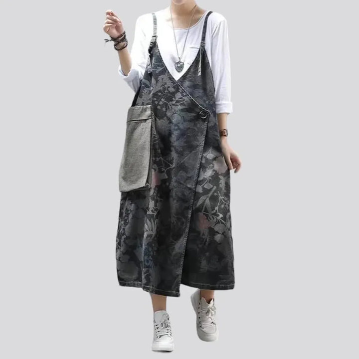 Fashion dark floral denim dress